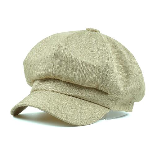 Krantenjongen Dunne Cap Katoen Linnen Baret Hoeden Voor Vrouwen Zomer Vintage Effen Beige Achthoekige Cap Dames Baker Jongen Kunstenaar Cap: Khaki
