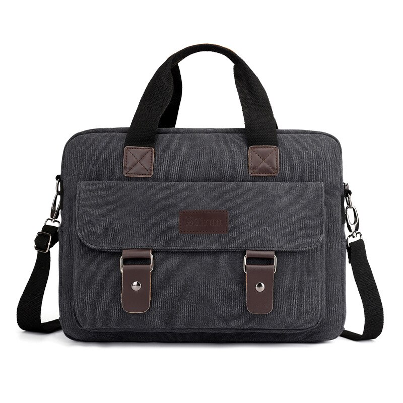 Luksus lerret dokumentmappe mannlig skulderveske menn messenger bag gutt casual tote dataveske 13 tommer: Svart