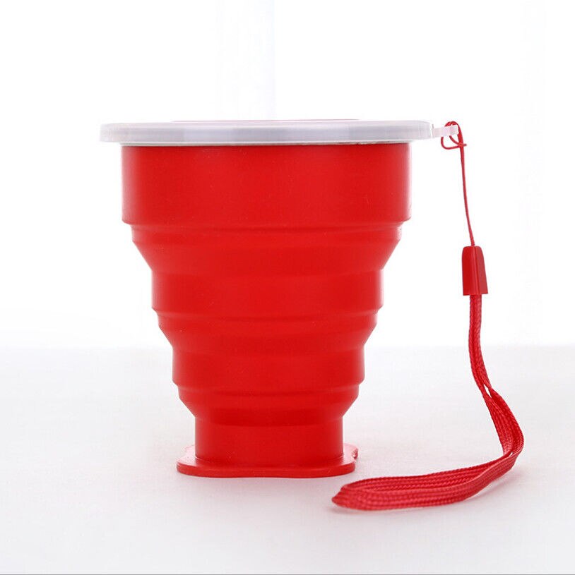 Tool Folding Telescopic Outdoor Tea Coffee Travel Cup Collapsible Silicone Fold Cup With Cover Outdoor Travel Portable: Red