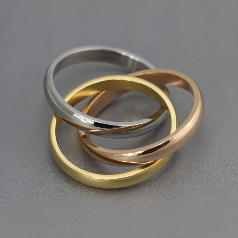 TOBILO Classic 3 Rounds Ring Sets Women Stainless Steel Wedding Engagement Female Finger Jewelry