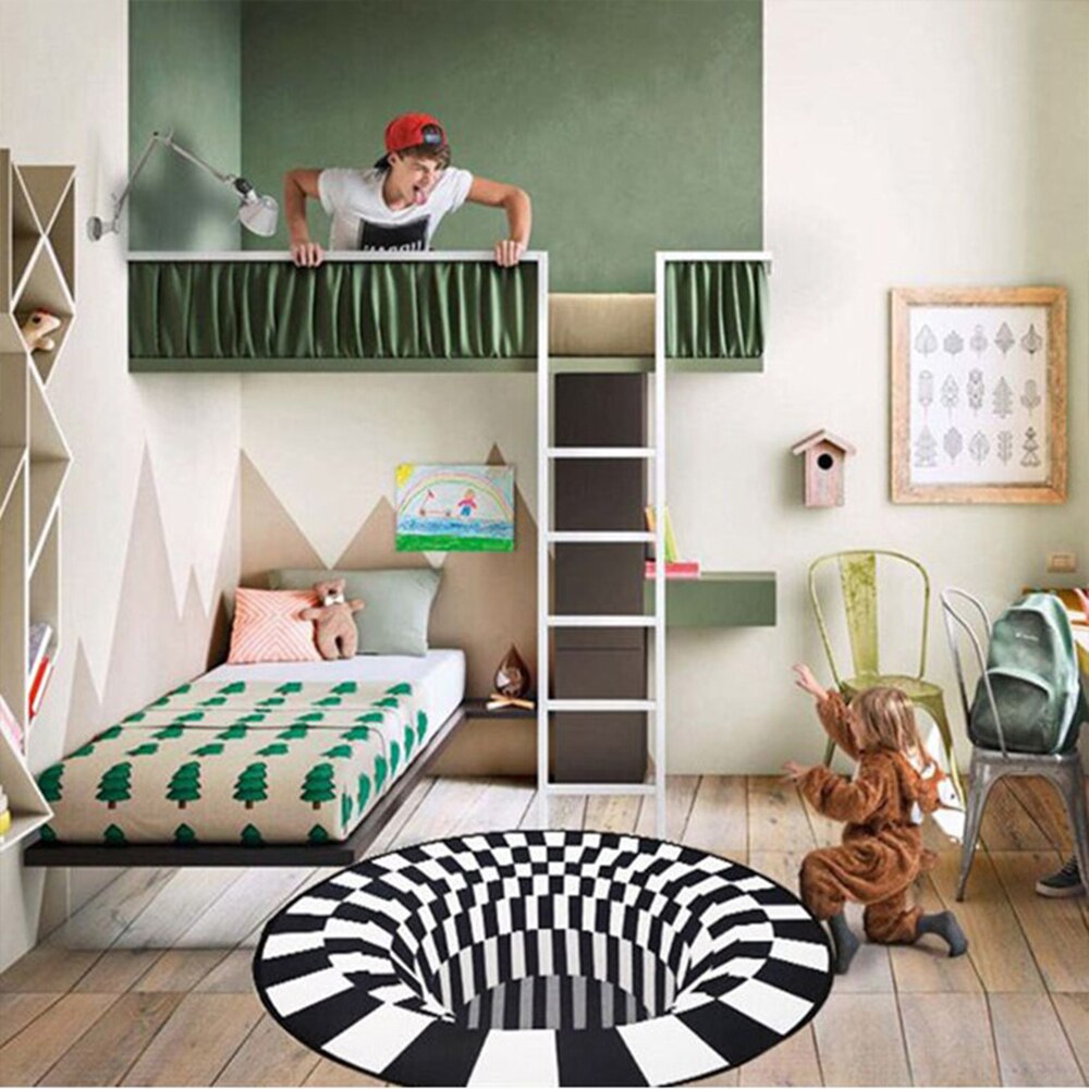 LazyChild 3D Vortex Illusion Back Rug Carpet Living Room Decoration Tapis Impression Print Bottomless Hole Decor Rugs Mat