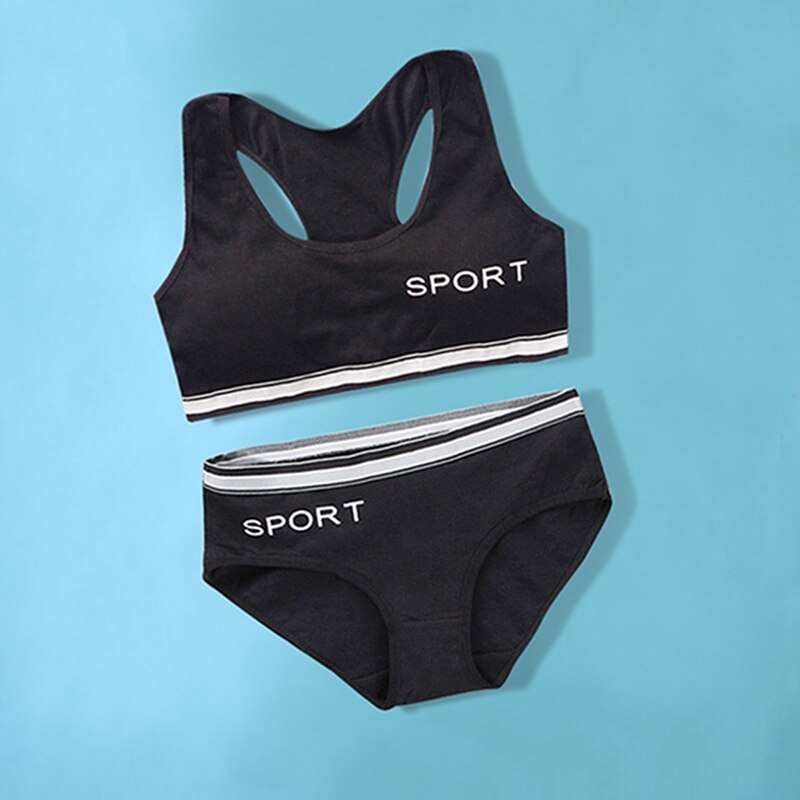 Wireless Girls Bras Panties Sets Cotton Underwear Sets Teenage Sports Training Bra 8-14Y Puberty Student Camisole Vest Panties