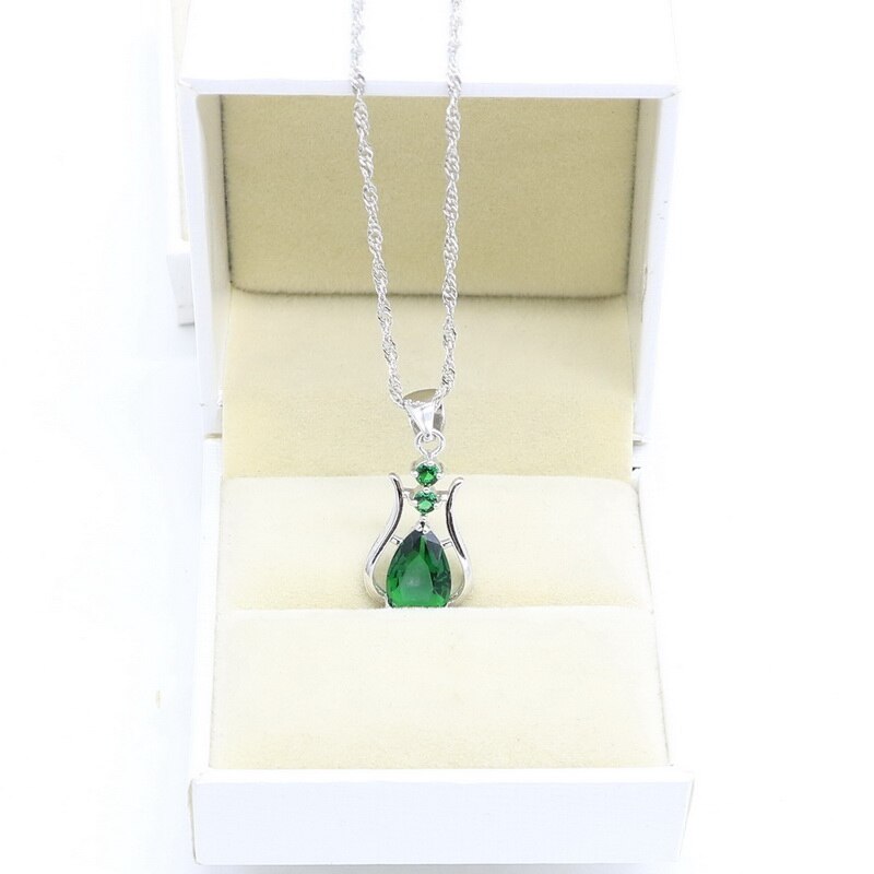 925 Sterling Silver Jewelry Green Emerald Necklace dangle Earrings For Women Costume Jewelry Sets Free
