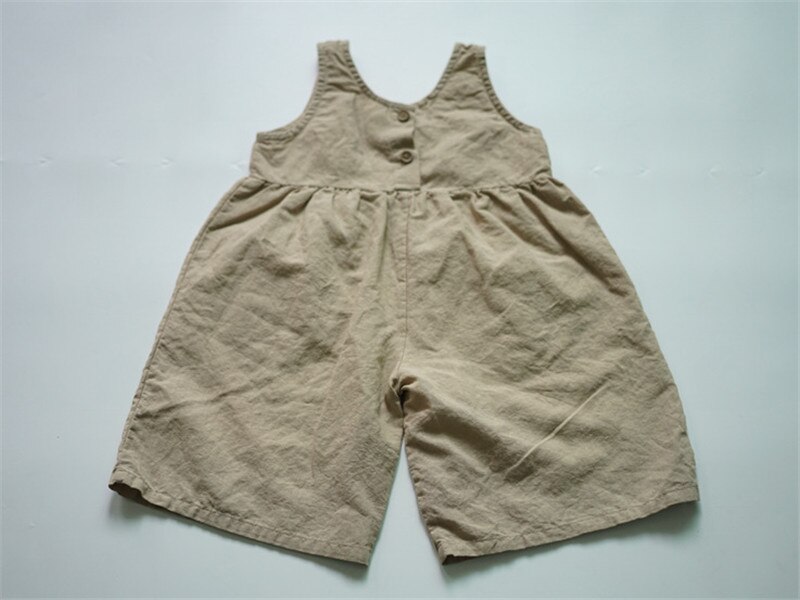 Drenge og piger bomuldslinned jumpsuit korea baby børn afslappet løs buksespædbørn klatringstøj små børn romper: Hd23 khaki / 12m