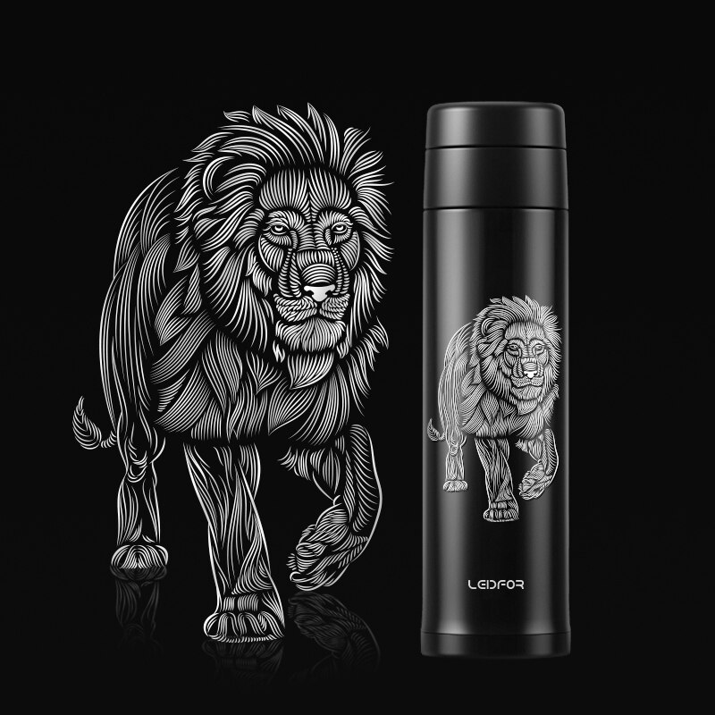 Leidfor termo Infusor de té para té de hojas sueltas, aislamiento al vacío de acero inoxidable, botella de agua infuida para frutas y café de 17oz: Black Lion