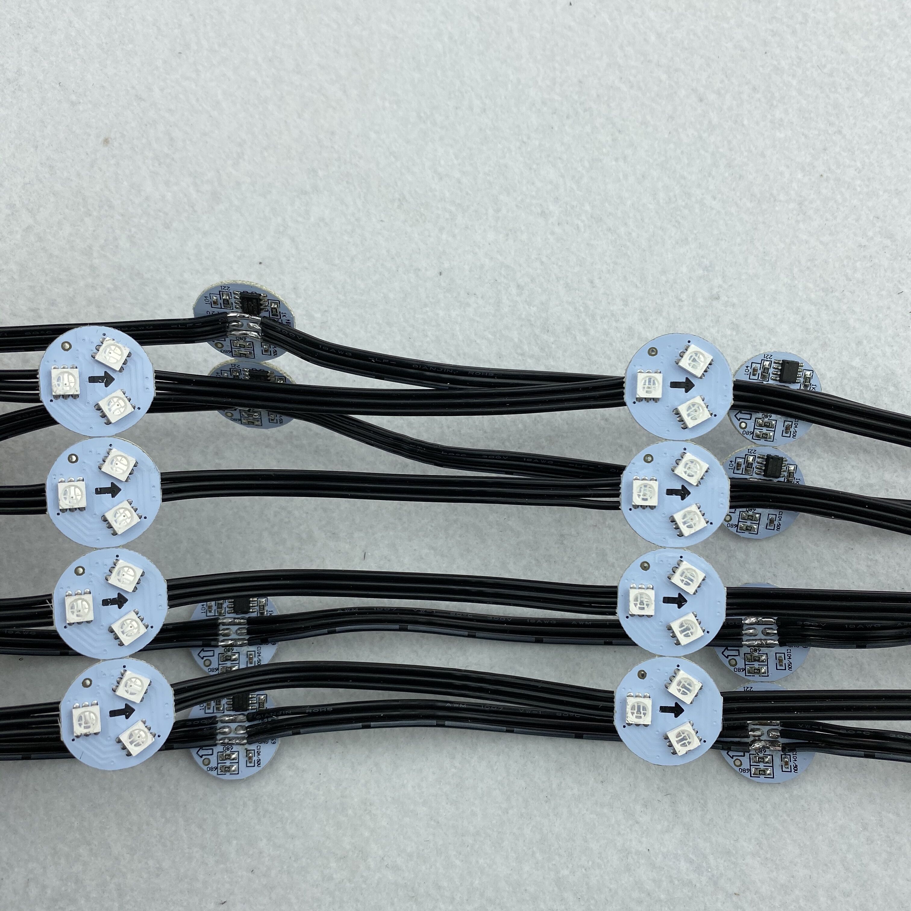 20pcs/set 22mm PCBA(3 LEDs)WS2811 addressable pixel light;0.72W;DC12V input;non-waterproof;with all black wire;10cm wire spacing