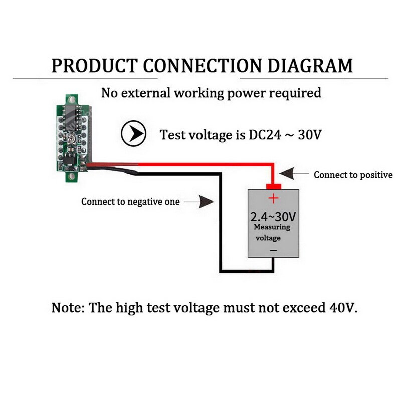 Mini voltímetro Digital de dos cables 4,5 V-30V DC, voltímetro con protección de polaridad inversa, voltímetro para medición de circuitos