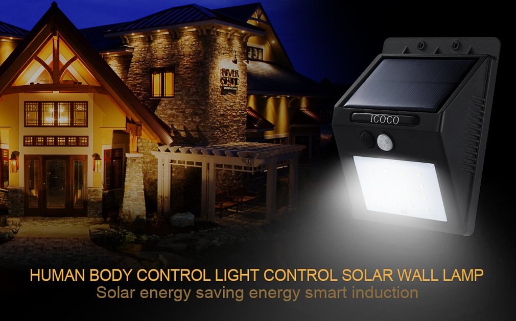 ICOCO Intelligent Safety LED Light Control Solar PIR Motion Sensor Light Waterproof Solar Wall Lamp Heat Proof Energy-saving