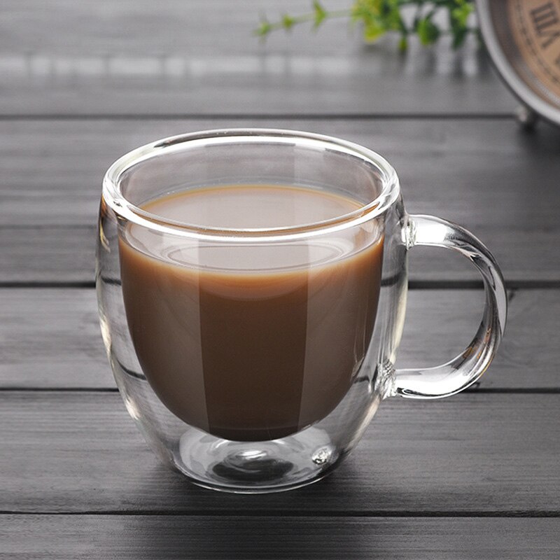 Double-layer glass cup Heat-resistant coffee cup with handle High borosilicate transparent water cup