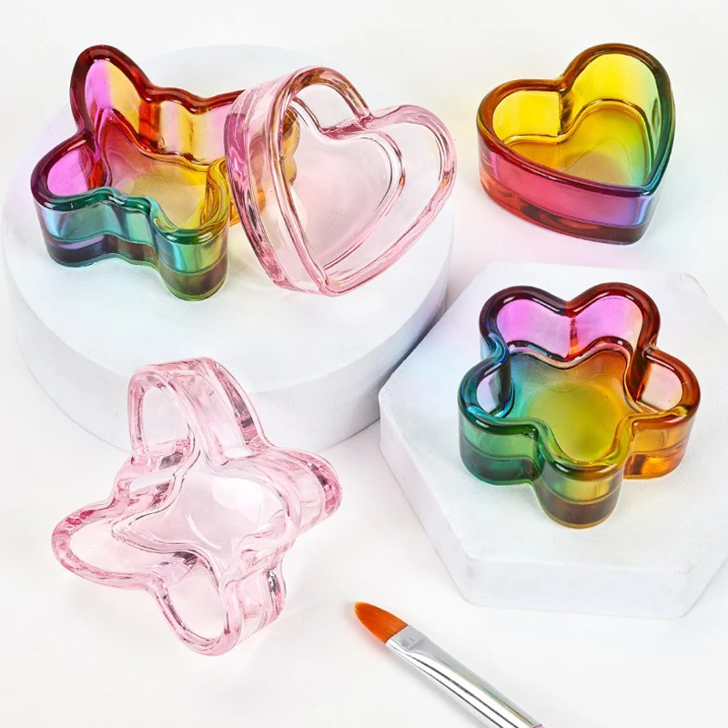 Acrylic Powder Liquid Crystal Glass Cup Aurora Colorful Cup Nail Brush Washing Mug Nail Art Tools Liquid Powders for Mixing Bowl