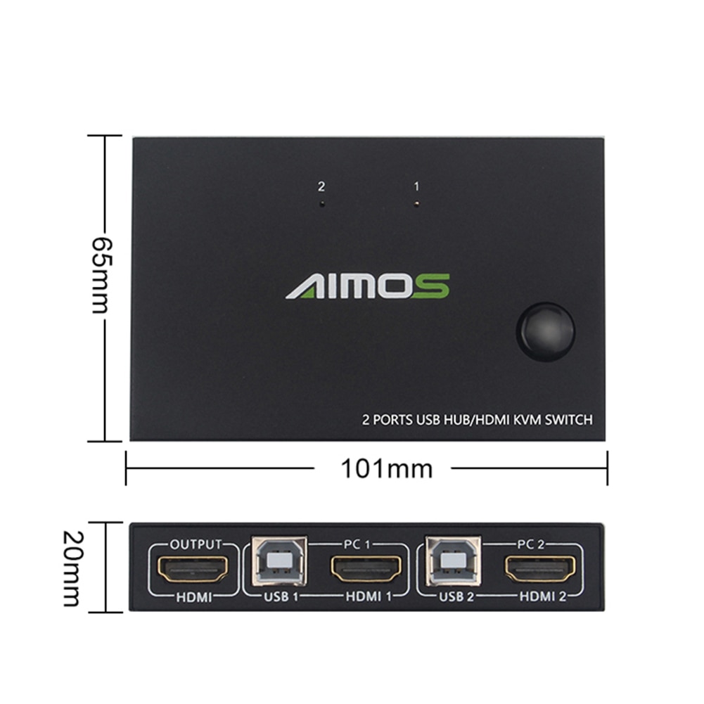 2 Ports USB HUB/HDMI KVM Switcher 2 in 1 Out HDMI KVM Switch Box Video Display 4K USB Hub Splitter for Computer
