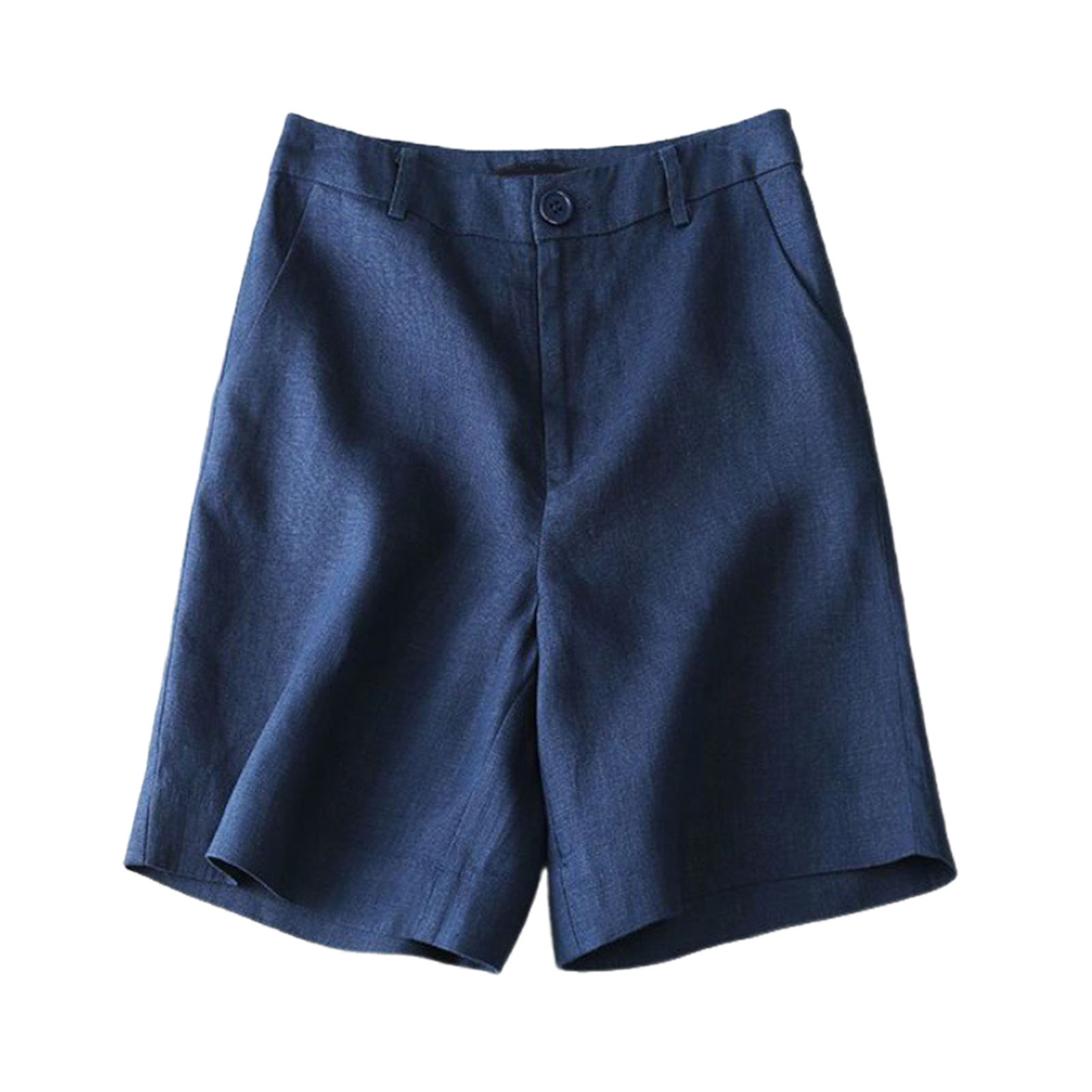 Short pas cher pour femmes harajuku été coton lin taille haute pantalon à jambes larges couleur unie dames pantalon directe: XL / YELLOW