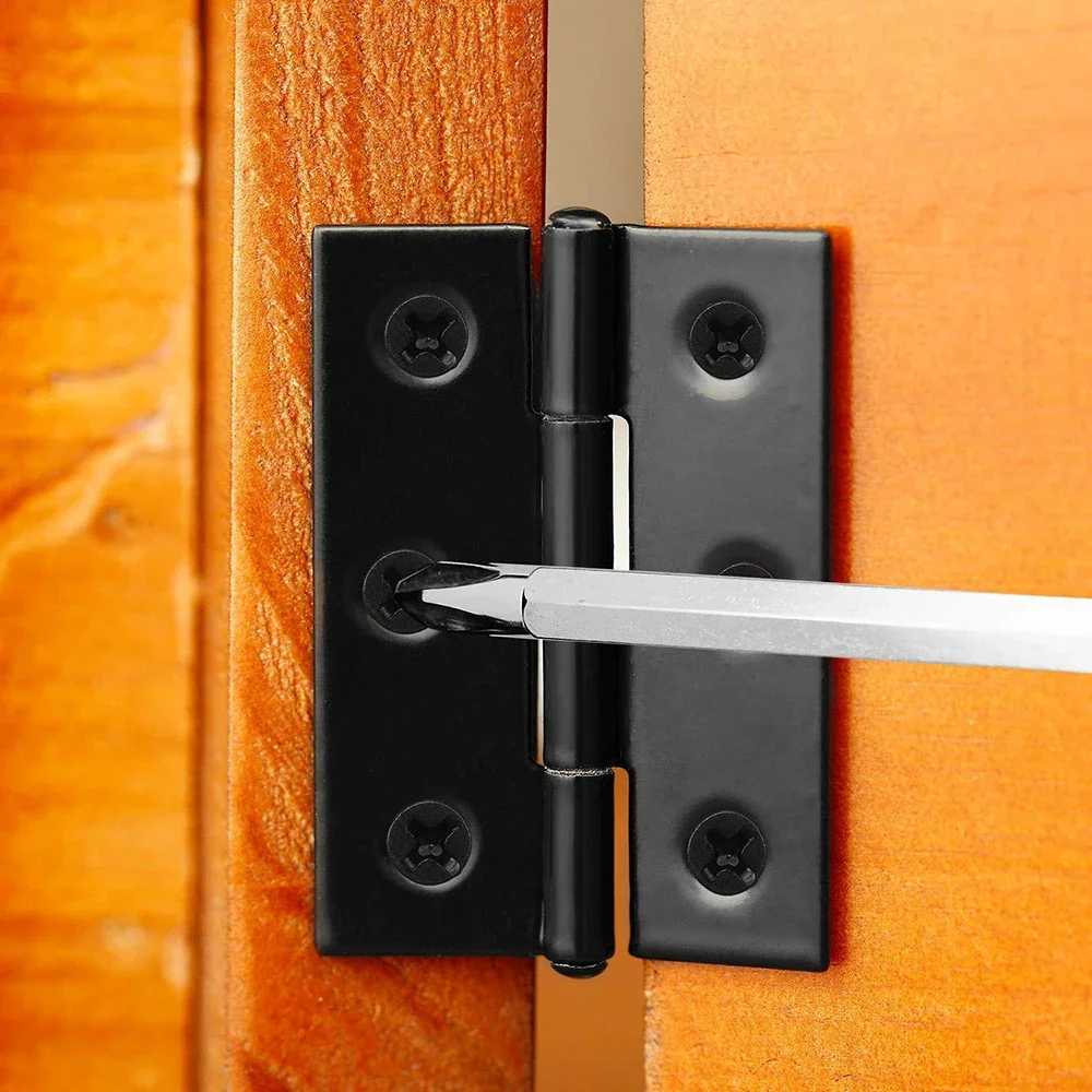 Schwarze Türscharniere, Stoßscharniere aus Edelstahl mit Schrauben, Schrank, Schublade, Möbelscharniere, Montageplatte, flache Befestigungshalterungen
