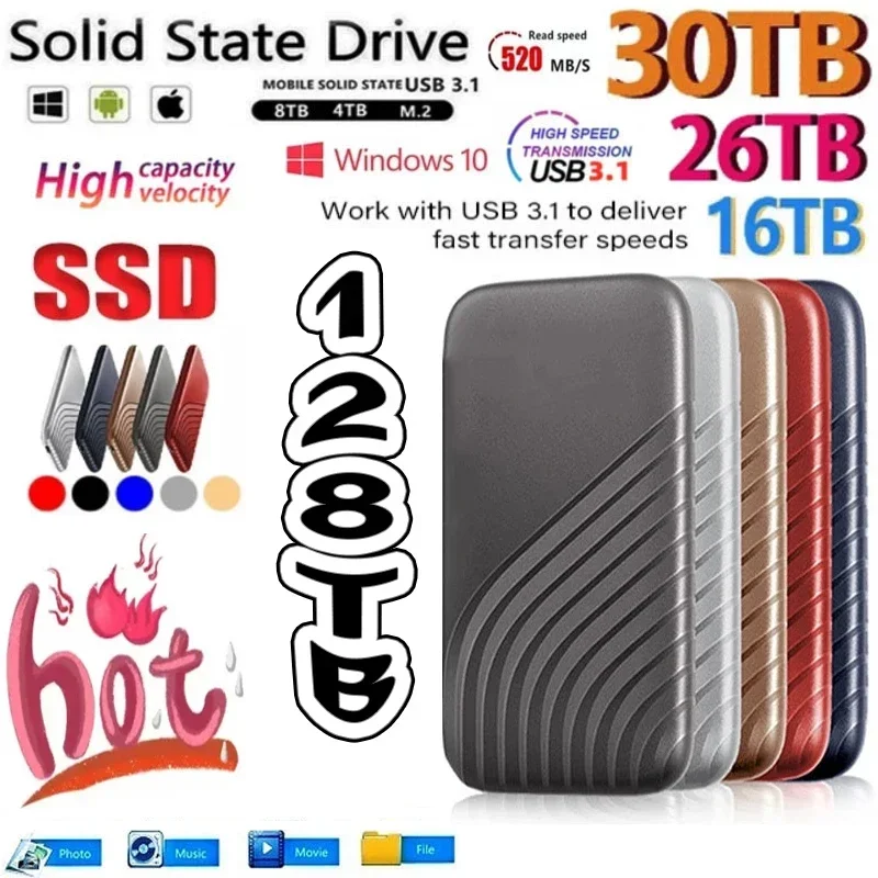 Lenovo SSD Flash Hard Drive External Type-C High Speed USB3.1 2TB 4TB 8TB SSD Storage Portable HD Hard Disk For Laptop