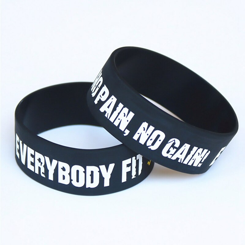 1PC Everybody Fit No Pain No Gain Silicone Wristband Wide Band Motto Rubber Bracelets & Bangles Armband