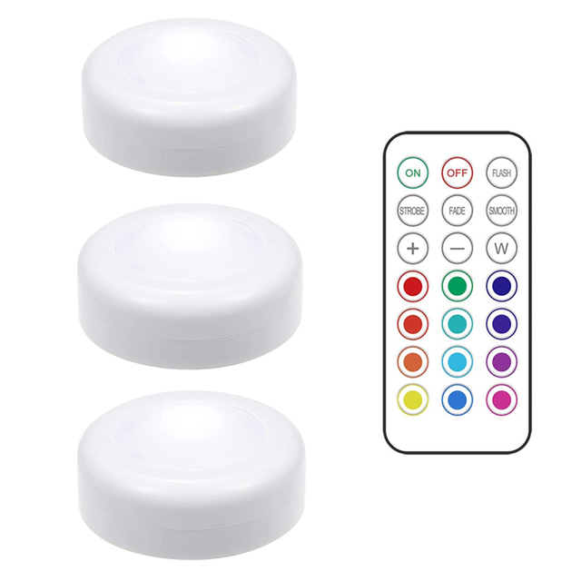 LED Puck Light Remote Control Dimmable Wireless Touch Sensor Battery Operated Portable Kitchen Hallway Closet Cabinet Night Lamp: 3 Lamp 1 Remote
