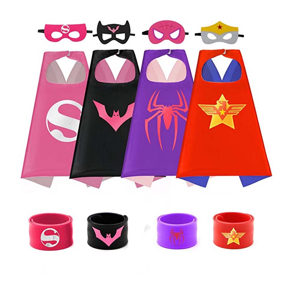 4 sets Superhero Capes masks for 3-10 Year Old girl Cartoon Dress Up Costumes Party Supplies Easter Halloween cloak: Pink