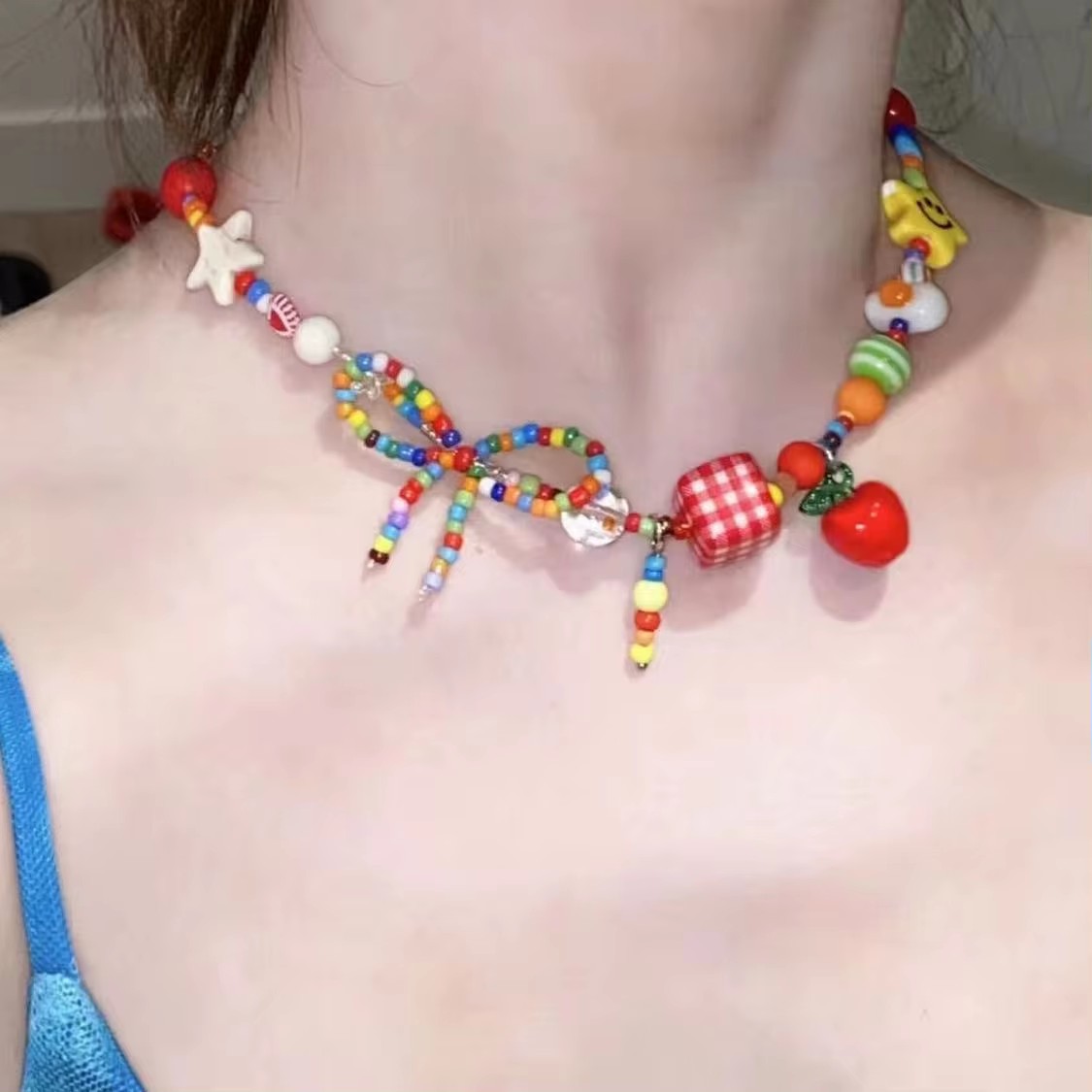 Kpop Boho Śliczny Kolorowy Pomidor Gwiazda Serce Ryba Wisiorek Naszyjnik Koralik Dla Kobiet Estetyczna Biżuteria Y2K Charm Biżuteria EMO Scena Akcesoria
