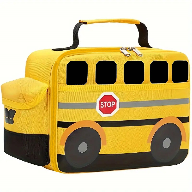 Children's Lunch Bag for Kids Cute 3D Bus Thermal Insulated Small Lunch Box Leakproof Boys Girls Toddler School Tote Bag: YELLOW