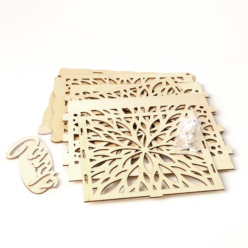 Wooden Wedding Storage Box DIY Wedding Supplies Flower Card Box for Wedding Party (1 Key + 12 Rubber Rings, Large Size)