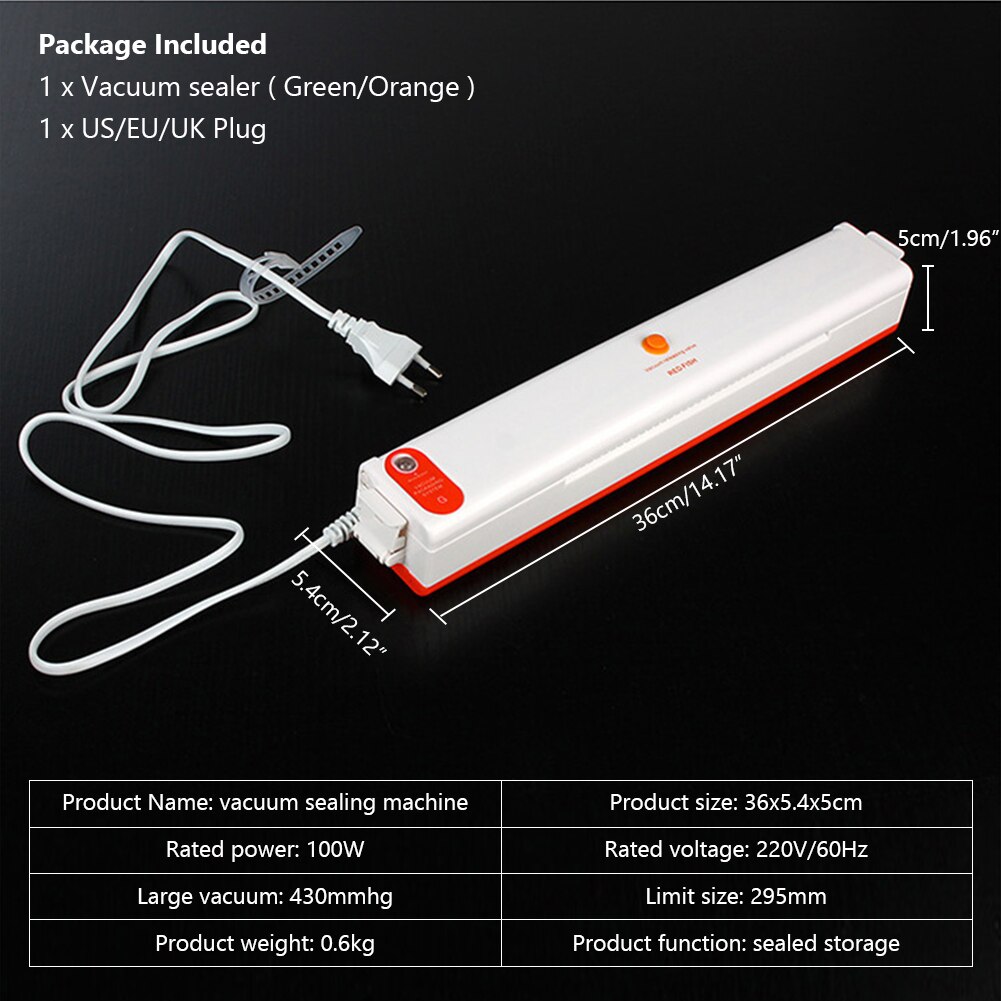 Food Vacuum Packing Sealer Machine Air Sealing System Keep Food Preservation Packer Fresh Storage + Free Plastic Rolls