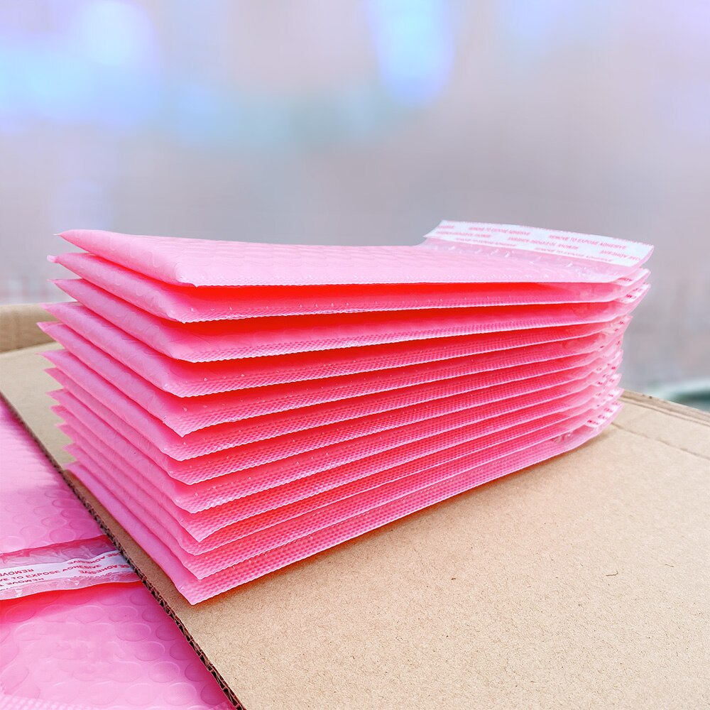 Bolsa de correo con autosellado, sobre acolchado de burbujas, color rosa claro, 10 Uds./5x7-Inch/130x180mm