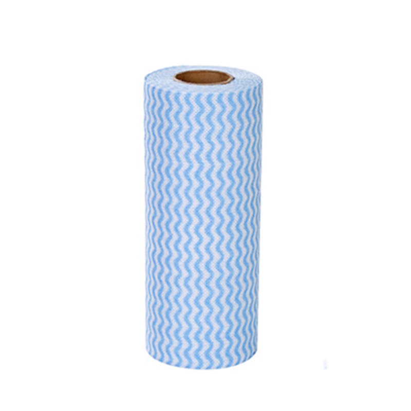 50pcs Roll Non-Woven Fabric Washing Cleaning Cloth Towels Kitchen Towel Disposable Striped Practical Rags Wiping Scouring Pad: Blue