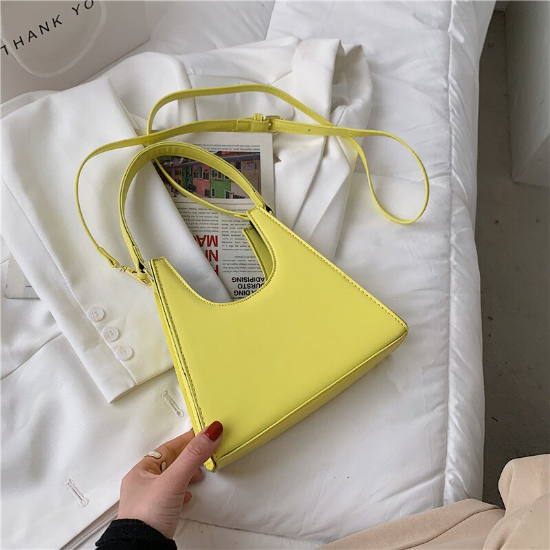 Solid Color Leather Crossbody Bags For Women Shoulder Messenger Bags Female Handbags and Purses Ladies: Yellow