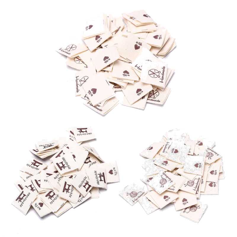 50 stücke baumwolle handgemachte kleidung Etikett handgemachte geprägte Etikett kleidung näHenne zubehör DIY Logo zeichen