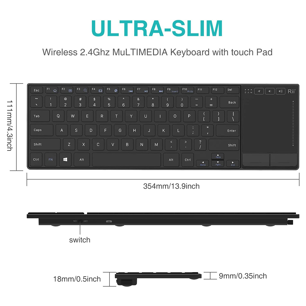 Rii K22S Mini-Funktastatur mit Multi-berühren-Touchpad, kompatibel mit PC, Mac, Laptop, Fenster, Tablette