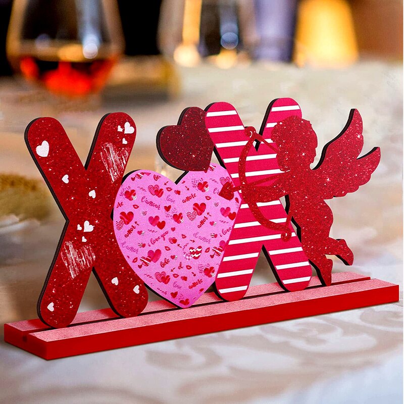 Valentine&#39;s Day Wooden Table Sign Decoration Romantic Table Centerpiece Sign Wedding Letter Decoration for Valentine Day Decor..