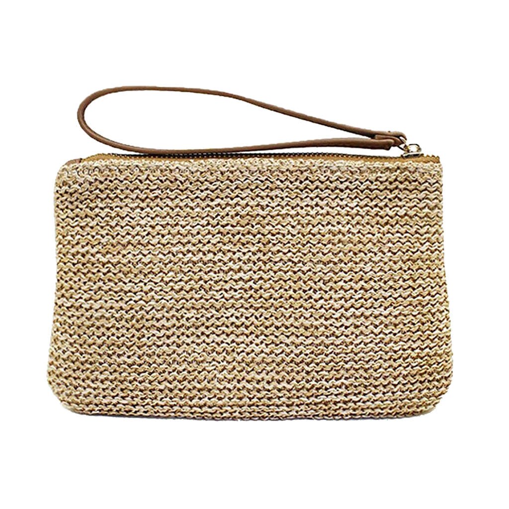 Mão feminina tipo de pulso palha embreagem verão praia mar bolsa, marrom grande: Default Title