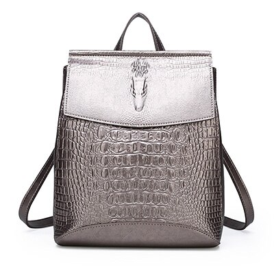 MAIYAYA PU Leather Knapsack Ladies Crocodile Pattern Women Backpack Girl Notebook Schoolbags Travel Bags Burgundy: Gold