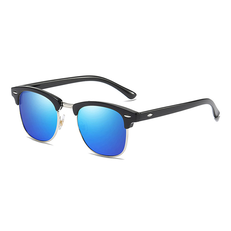 Gafas de sol polarizadas clásicas de medio marco para hombres y mujeres, gafas de sol cuadradas Retro con remaches, gafas de sol antideslumbrantes para conducir Vintage para hombre UV400: Blanco
