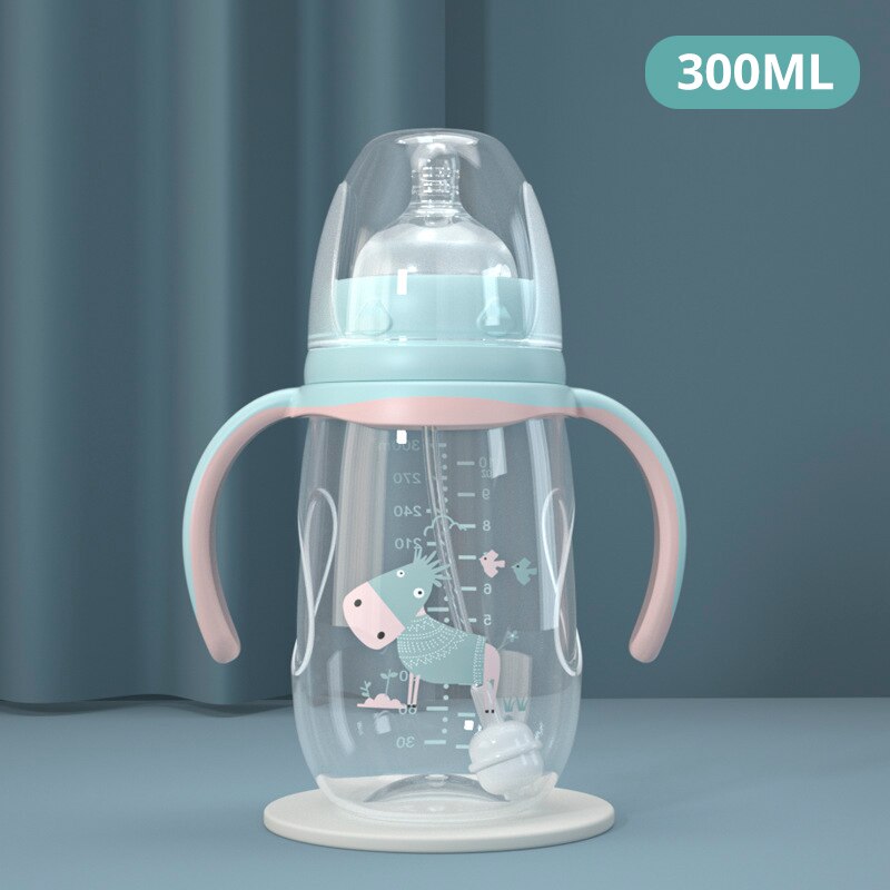 Babyvoeding Fles Kids Water Fles Dual-Gebruik Fles Breed Kaliber Eendenbek Cup Melk Hittebestendig Zuigeling Pp fles: Green 300ML