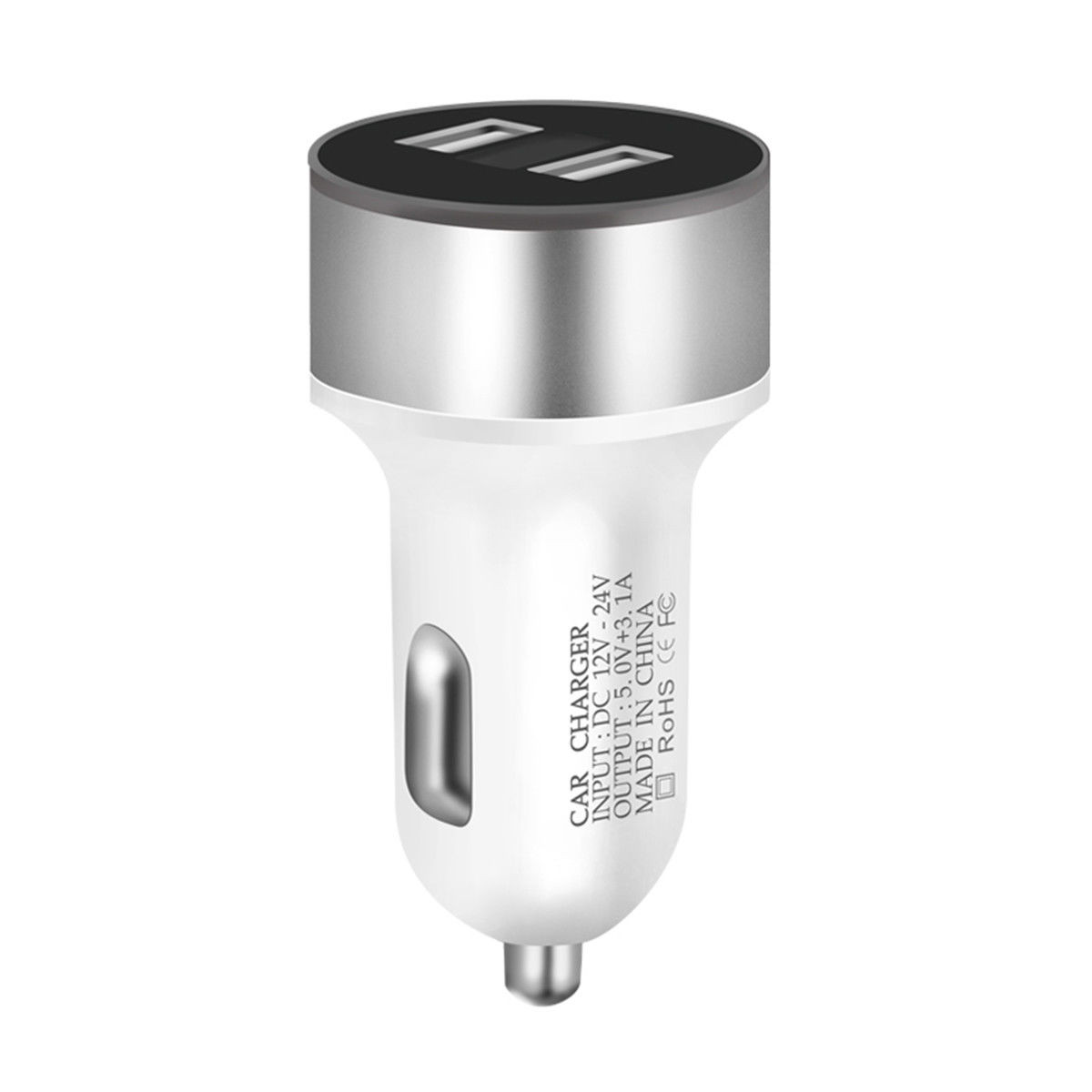Dual USB 12V-24V 3.1A Mobile Phone Car Charger Adapter LED Display Fast Charging: Silver