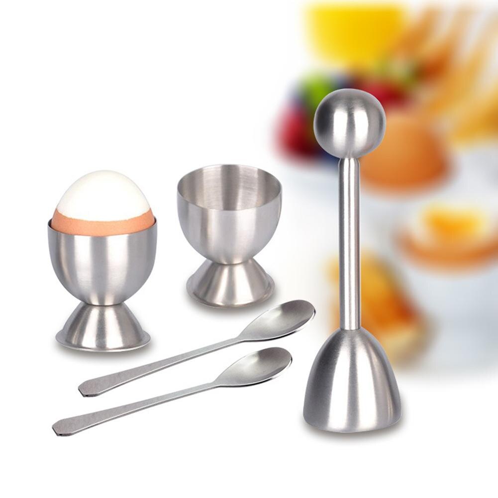 Stainless Steel Raw Egg Shell Topper Kit Egg Cups Egg Opener Knocker Tool Kit: Default Title