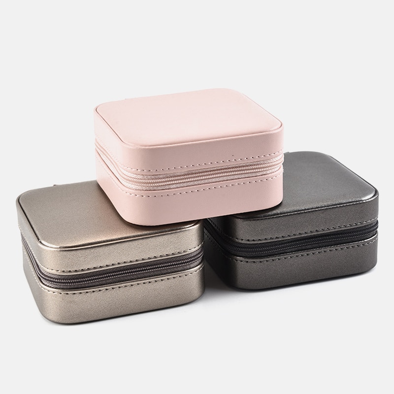 Small Size Jewelry Flip Cover Organizer Portable Cosmetic Leather Storage Display Travel Jewelry Case Boxes Jewelry Box Drawers