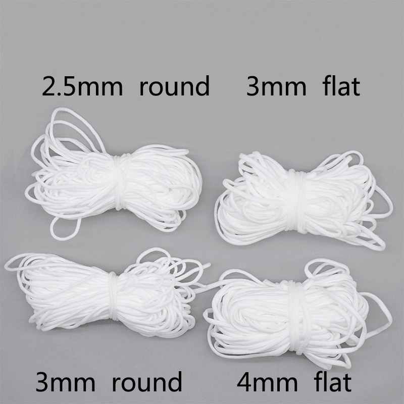 20m 2.5-4mm vita runda platt tunt elastiskt band rep gummiband snöre öronsnöre gör-det-själv sömnad hantverk öronhängande rep tillbehör