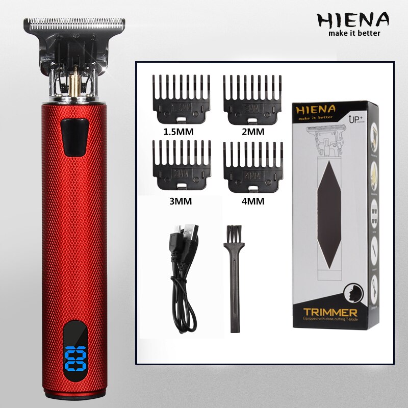 2022 USB Rechargeable T-shaped Bald Hair Trimmer Electric Clipper Cordless Shaver Beard for Men Barber Cutting Machine T9LCD: red lcd