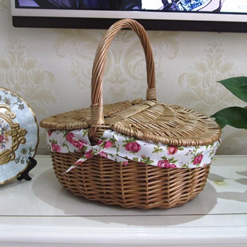 Wicker Storage Basket Wicker Picnic Blue Dirty Clothes Storage Basket Wicker Picnic Basket with Lid Shopping Basket: Default Title