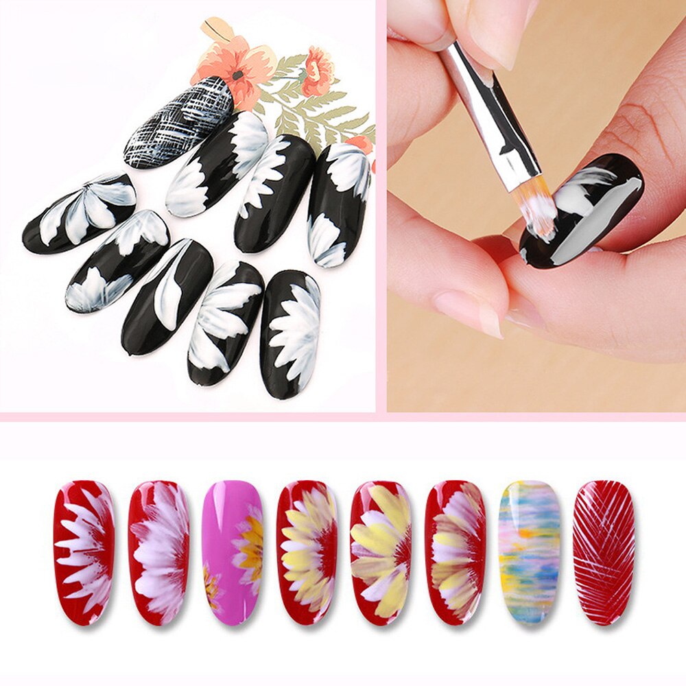 Pincel acrílico con mango de madera para manicura, pincel de dibujo de flores para pintura de uñas, 1/3/8 piezas