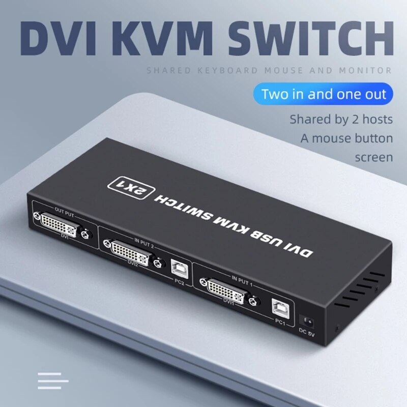 DVI KVM Switch 2x1 DVI USB Switch 2 In 1Out DVI KVM Docking Station Selector Printer Sharing Hub Monitor Adapter KVM Converter