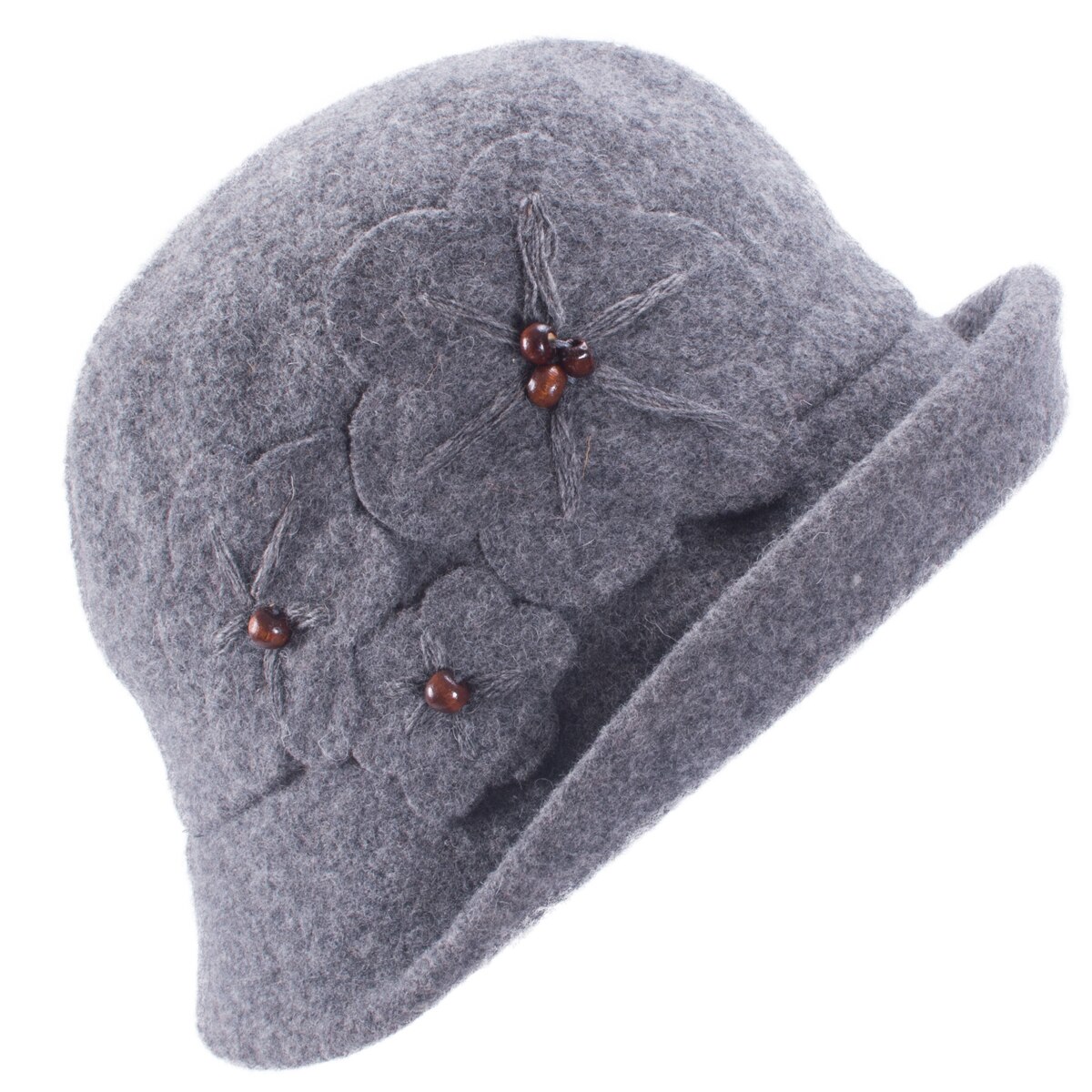 Bloemen Womens Vintage Style Opleving Rand Cloche Wol Emmer Winter Kerk Wedding Hoed A522: Gray