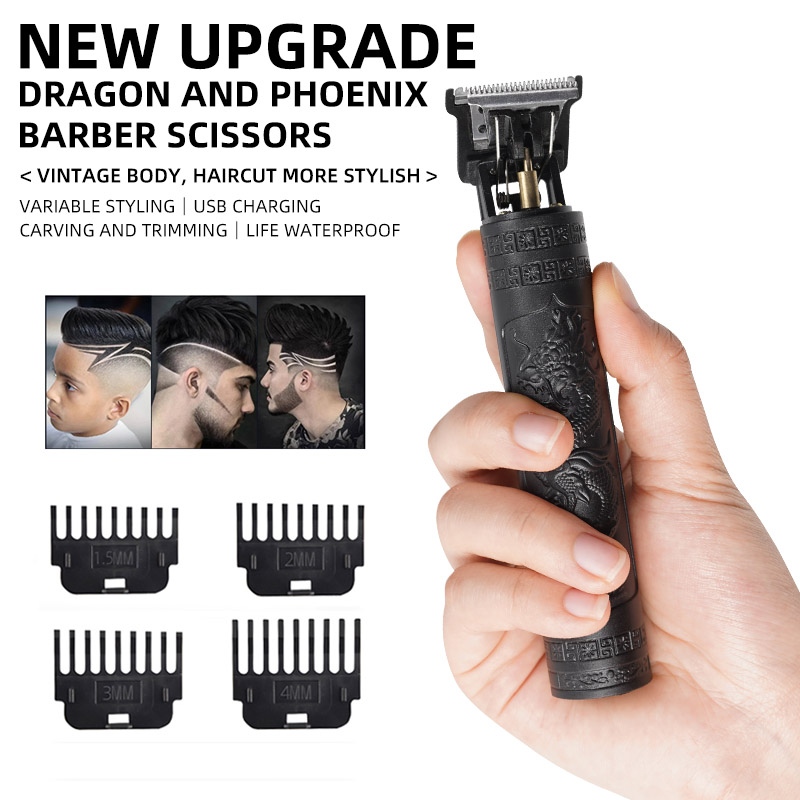 Haarschnitt-Rasierer für Männer, wiederaufladbarer Clipper-Rasierer für Erwachsene, elektrischer Vintage-Clipperrasierer für Zuhause, USB-Aufladung, Friseursalon, Black Dragon
