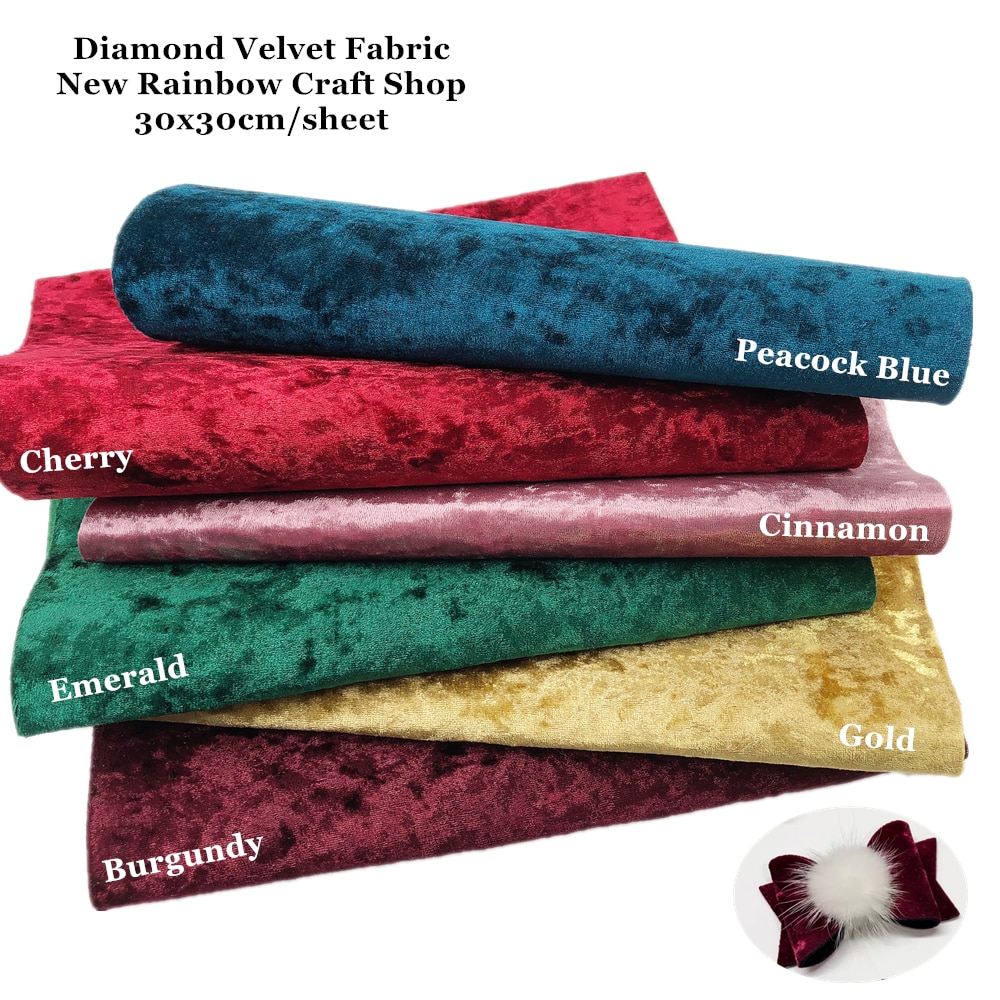 Rainbow 30x30cm Size Gorgeous Velvet Fabric Sheet Backing Sticked Soft Felt for Bows, Earrings, and Crafts DIY