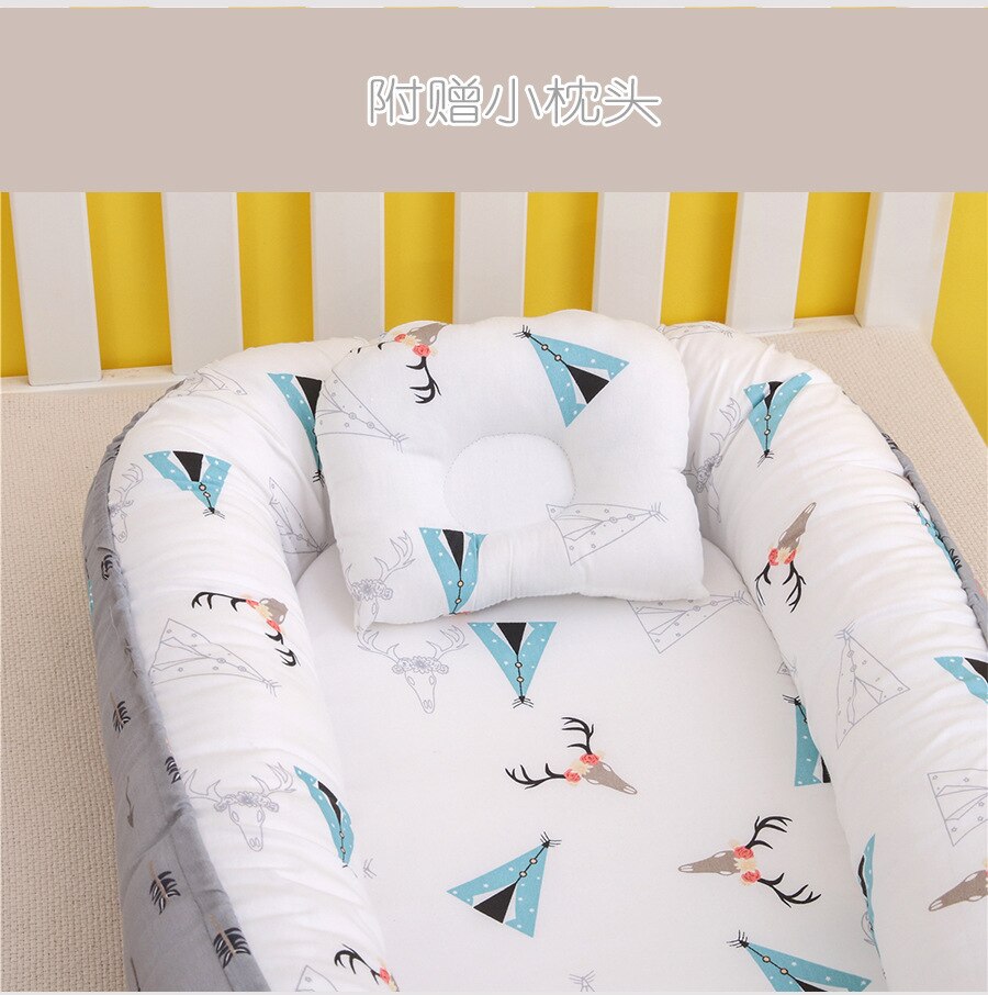 Mini berceau nordique Portable pour -né, impression de dessins animés, barrières de sommeil confortables dans le berceau pour Protection latérale, lit d&#39;enfant