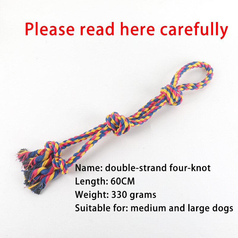 Cuerda de algodón interactiva para perros grandes, juguete portátil de 3 nudos, 58cm, 1 unidad La cuerda de mordida mide 58 cm de largo, el nudo tiene 7 cm de grosor y pesa alrededor de 365 gramos. Es adecuado para jue: QZM152-four knot