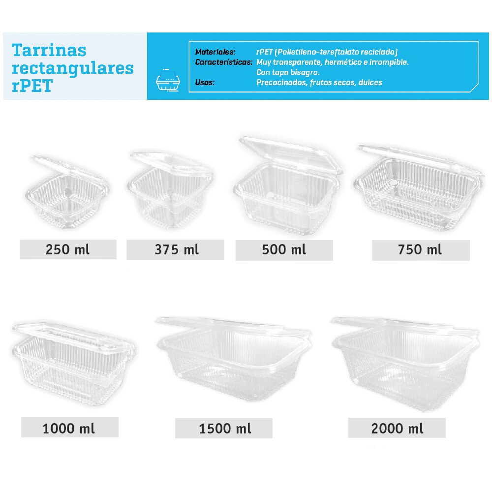 TELEVASO - Envase rectangular con tapa bisagra para comidas frías - Polietileno (PET) transparente, recipiente hermético