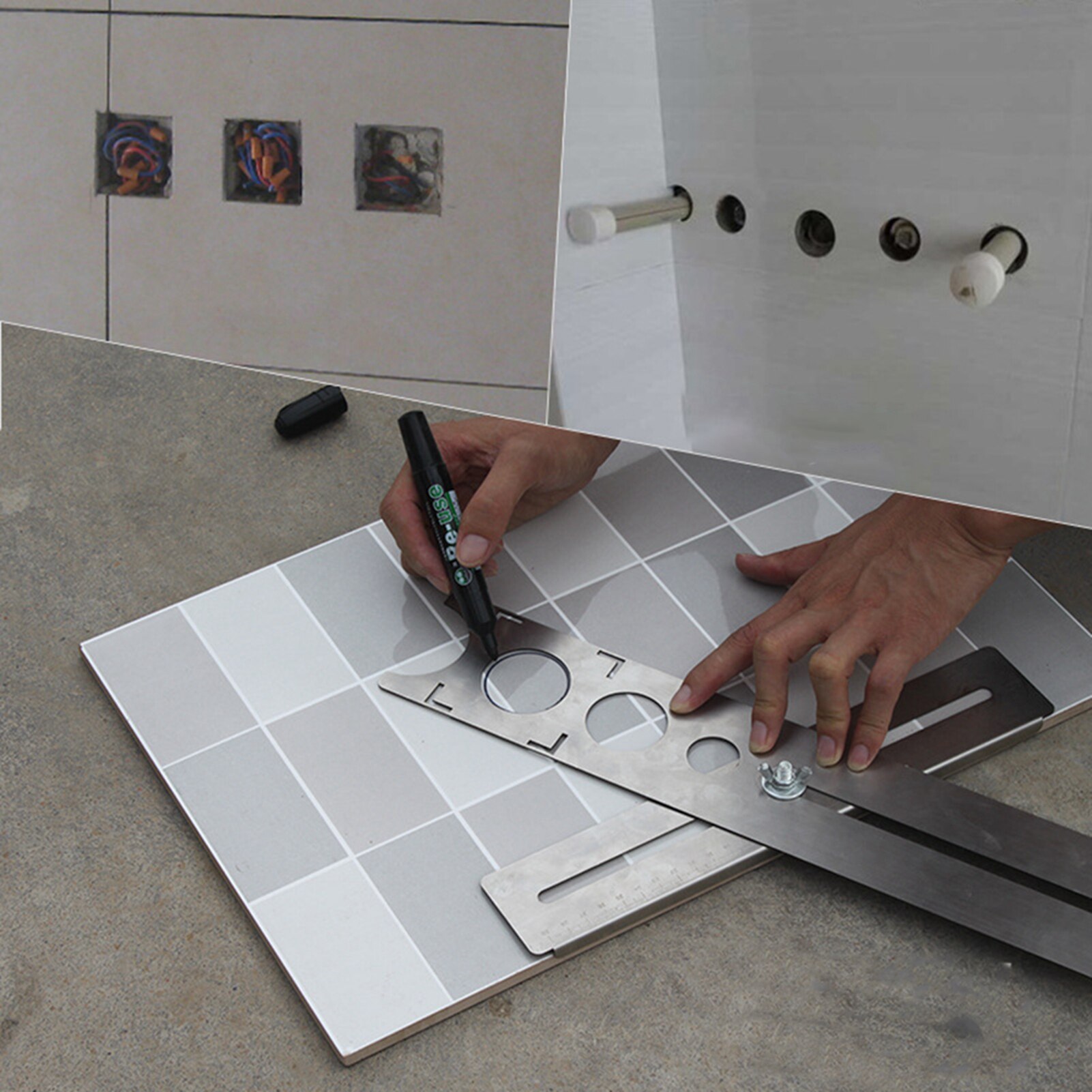 Multi-function Tile Hole Locator Wall Marking Position Ruler Universal Glass Marble Floor Hole Cutter Drill Opener Punching Tool